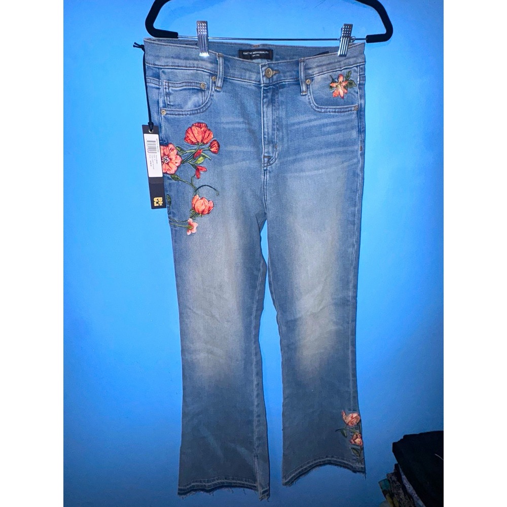 Cult of Individuality High Rise Bootcut Jeans Floral Slim 31 78A3-HB08A Blue